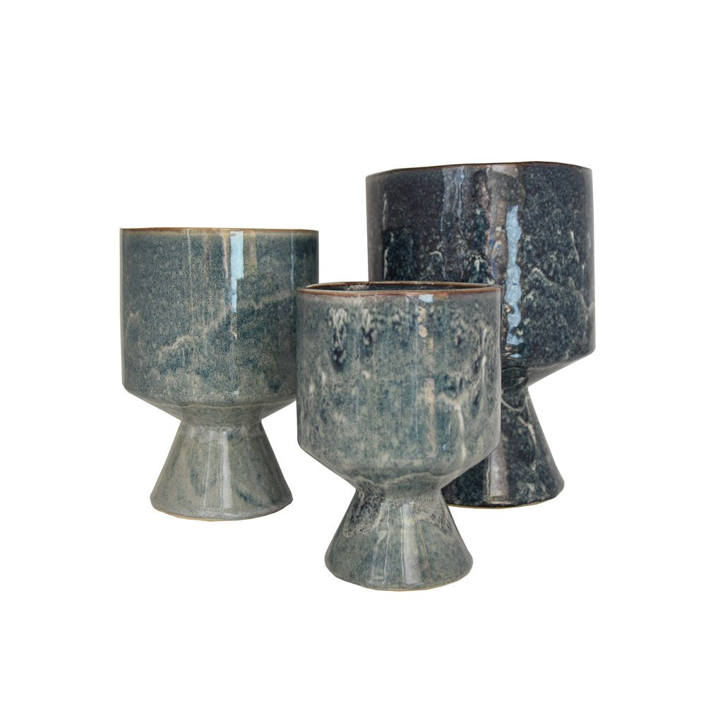 Blue Glazed Pottery Set of 3