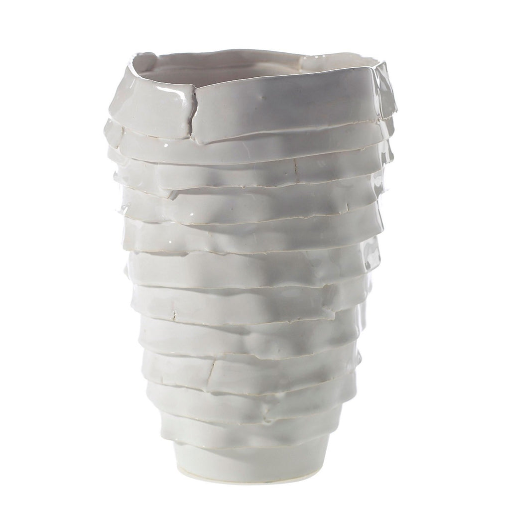Ceramic White Vase with Waterfall Design