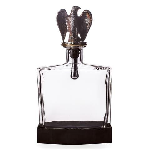 Clear Glass Eagle Decanter with Dual Purpose Cork and Screw and Iron Base