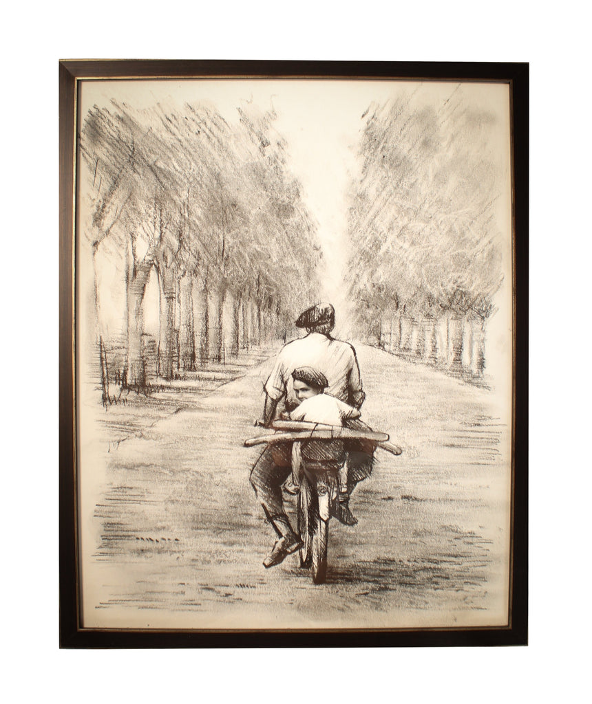 Bike Ride in Italy Black and White Artwork