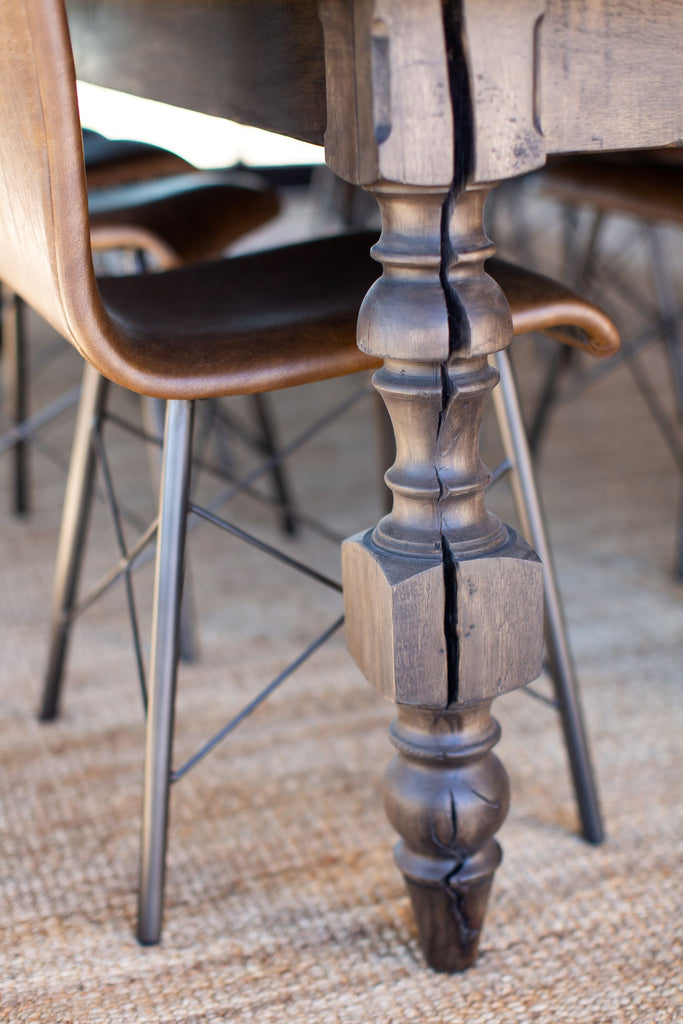 Leather and Metal Side Chair Styled at Dining Table
