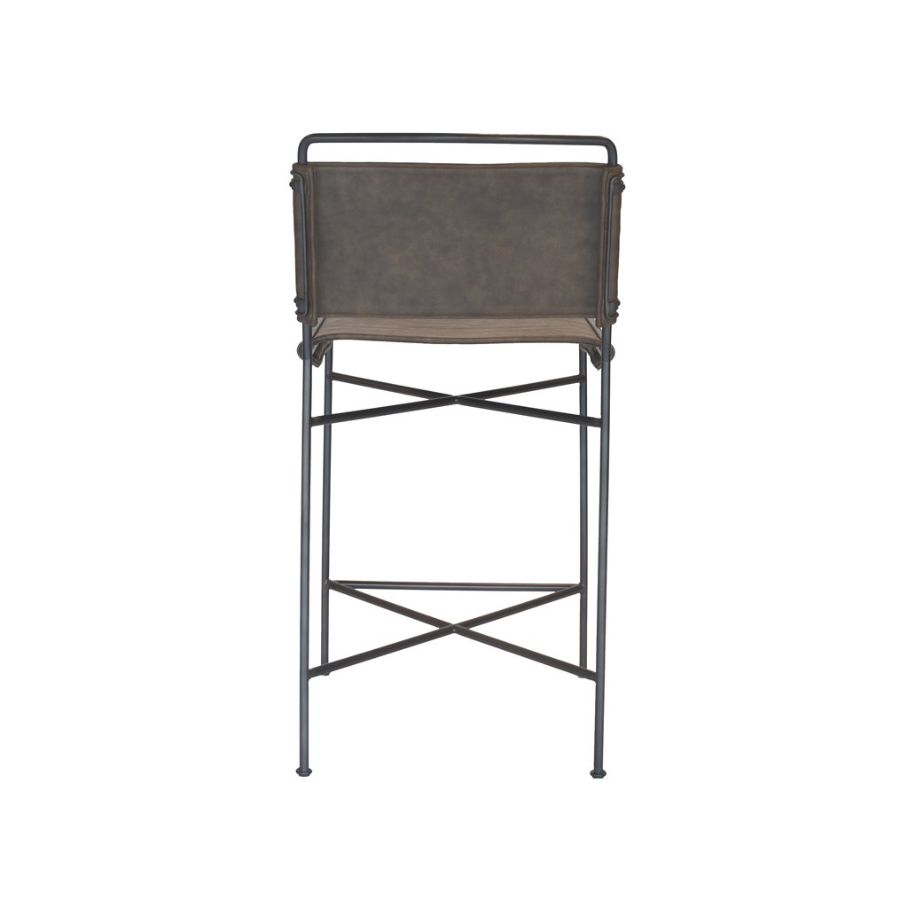 Back of Brown Leather and Metal Counter Stool