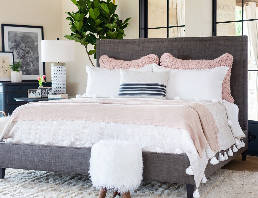 Pink Chunky Knit Super King Sham Styled in Bedroom